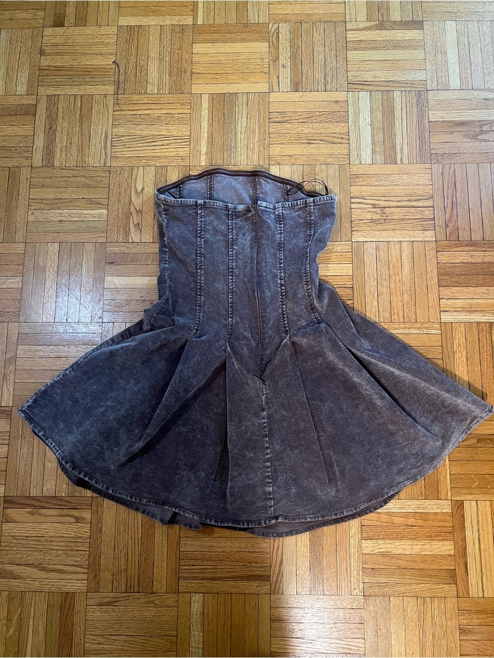 HYFVE Brown Corduroy Dress with Corset Top and Pleated Skirt size medium - Picture 2 of 3